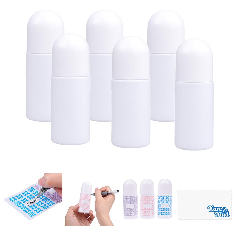 Kare Kind Refillable Roll-On Deodorant Bottles (6-Pack) - Empty - Leak-Proof - 1.7 Oz (50 ml) - 20 Writable Stickers - Twist Cap - For Homemade Natural Deodorant, Sunscreen, Moisturizer, etc - Image 5